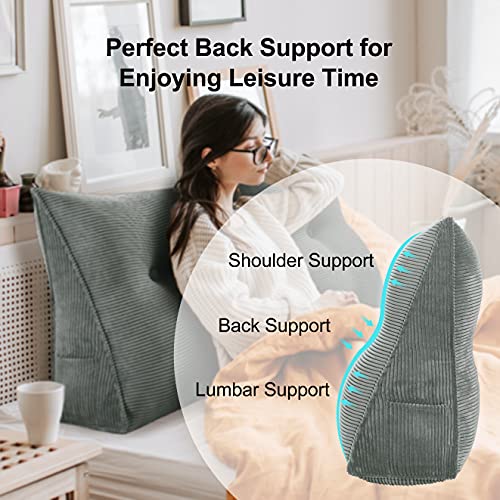 WOWMAX Large Bolster Triangular Headboard Pillow Twin Dorm Headboard Twin XL Bed Wedge Pillow For Headboard Bolster Pillow For Bed With Removable Cover, Corduroy Grey