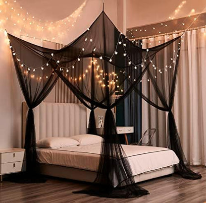  Mengersi Bed Canopy With Lights,Christmas Snowflakes Bed Canopy For Girls Room Decor,Princess Bed Canopy For Twin Full Queen King Size Bed,Black
