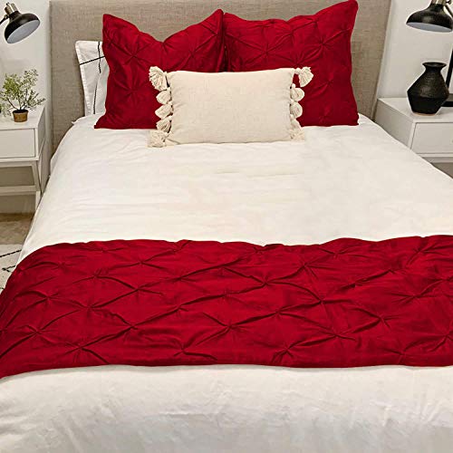  Linen Bed Runner 100% Cotton 800 Thread Count Pinch Pleated Bed Runner Solid, Easy Care Decorative Bed Scarf, 1 Piece Pinch Pleated Bed Runner, California King Size (108"X20") Red