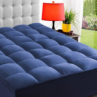  ELEMUSE Twin XL Cooling Mattress Topper For College Dorm, Thick Extra Long Twin Mattress Pad Cover For Back Pain, Plush Soft Pillowtop With Elastic Deep Pocket, Overfilled Down Alternative Filling