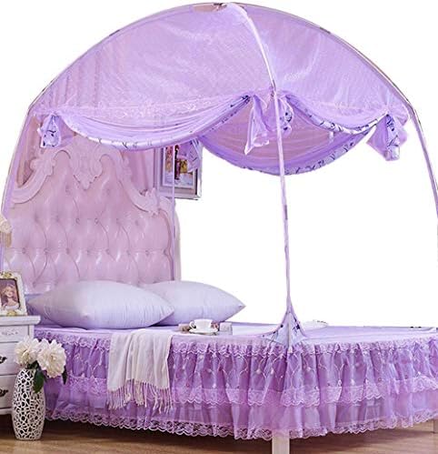  CdyBox Princess Mosquito Net Bed Tent Canopy Curtains Netting With Stand Fits Twin Full Queen (Purple, Full/Queen)