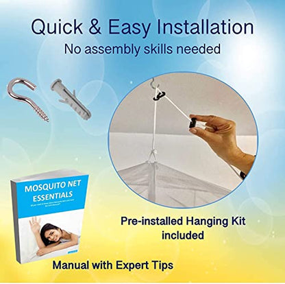  Aturals Luxury Mosquito Bug Net For Bed Canopy, Tent For Single To Twin XL, Camping Screen House, Finest Holes Mesh, Square Netting Curtain For Bunk Bed, Storage Bag, Mosquito Netting For Patio