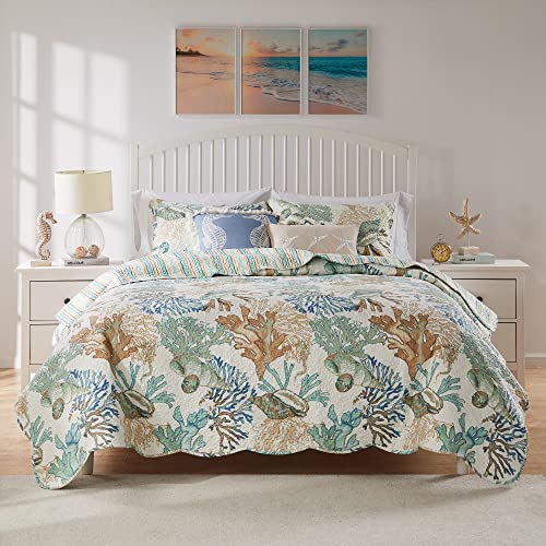  Barefoot Bungalow Atlantis Coastal Quilt Set, 3-Piece Full/Queen, Jade