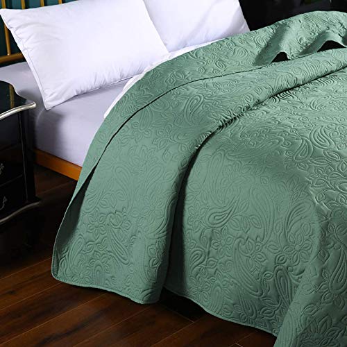  Super Soft Solid Single Bed Quilt Bedspread Comforter Bed Cover, Floral Pattern, Sage, Full/Queen