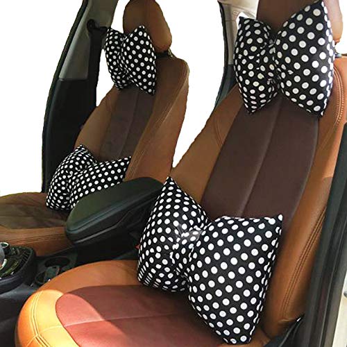  Wishlanlan 1 Pcs Bowknot Shape Lumbar Support Back Cushion For Lower Back Pain Relief- Ideal Back Pillow For Computer/Office Chair, Car Seat (Black + White Spots,Back Cushion)