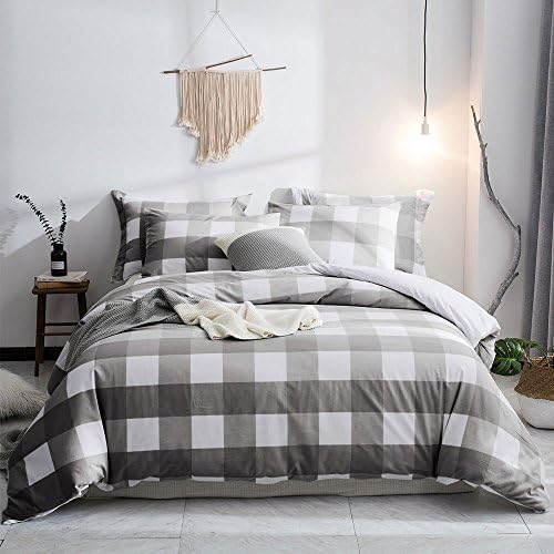  Cotton Duvet Cover Set, 100% Cotton Yarn Dyed Plaid Check Duvet Cover With 2 Pillowshams - Full/Queen Red