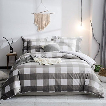  Cotton Duvet Cover Set, 100% Cotton Yarn Dyed Plaid Check Duvet Cover With 2 Pillowshams - Full/Queen Red