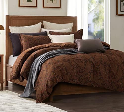  Classical Paisley Duvet Cover 3pc Set Bohemian Bedding Bothe Damask Antique Drawing Medallion 400TC Egyptian Cotton Sateen Luxury European Traditional Boho Floral Scarf Style Bed Linen (Mustard, King)