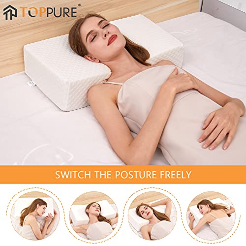  TOPPURE Cube Memory Foam Pillow Pro-Long For Side Sleepers, Snorers (24"/12"/5"), Soft But Supportive Cervical Pillow For Neck And Shoulder Pain Relief Sleeping, Rectangle Neck Pillow,White