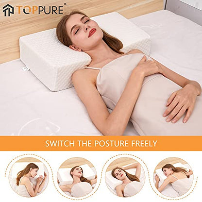  TOPPURE Cube Memory Foam Pillow Pro-Long For Side Sleepers, Snorers (24"/12"/5"), Soft But Supportive Cervical Pillow For Neck And Shoulder Pain Relief Sleeping, Rectangle Neck Pillow,White