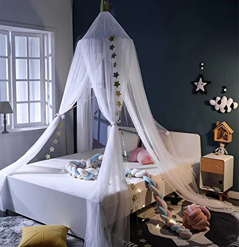  Bed Canopy Girls Mosquito Net Canopy Dreamy Princess Tent Hanging Dome Chiffon Yarn Canopy Net Room Decor For Kids Teenager(White)