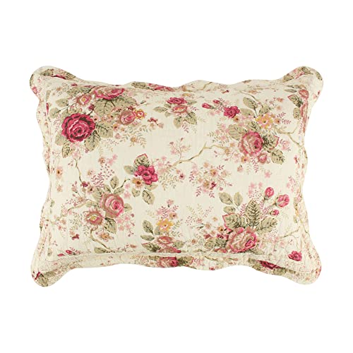  Greenland Home Antique Rose Throw Blanket, Full, Ecru & Antique Rose 100% Cotton Quilted Pillow Sham, Standard 20x26-inch, Multicolor
