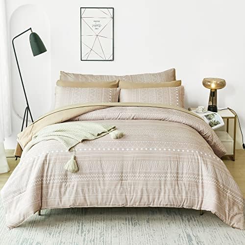 RYNGHIPY Striped Boho Bed Comforter Set Full Size Sage Green, 8Pcs Geometric Bohemian Bed In A Bag Down Alternative Comforter Bedding Set (Sage Green,Full Size)