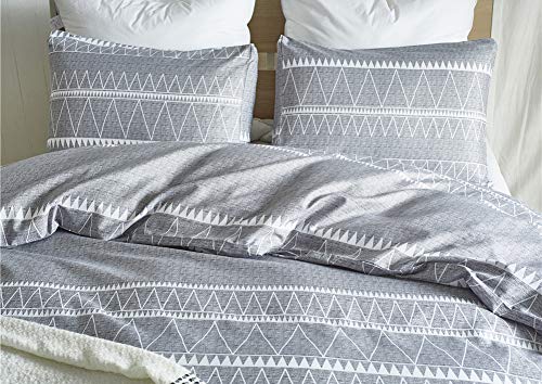  Bohemian Duvet Cover Queen, 3PC (1 Duvet Cover + 2 Pillowcases) Utrl Soft Duvet Cover Sets Gray Triangle Pattern, Luxury Hypoallergenic Comforter Cover (Queen)