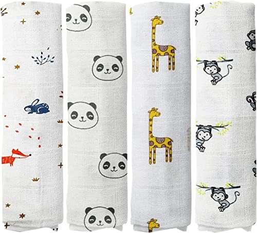  100% Muslin Swaddle Blankets,Baby Swaddling Blankets For New Born, Baby Receiving Blankets Unisex, Soft, Warm And Cosy Baby Blankets Pack Of 4, Size 47 X 47 Inches,Gift For New Mom Jungle Jam