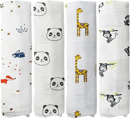  100% Muslin Swaddle Blankets,Baby Swaddling Blankets For New Born, Baby Receiving Blankets Unisex, Soft, Warm And Cosy Baby Blankets Pack Of 4, Size 47 X 47 Inches,Gift For New Mom Jungle Jam
