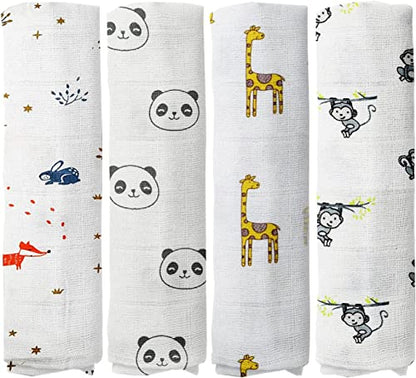  100% Muslin Swaddle Blankets,Baby Swaddling Blankets For New Born, Baby Receiving Blankets Unisex, Soft, Warm And Cosy Baby Blankets Pack Of 4, Size 47 X 47 Inches,Gift For New Mom Jungle Jam