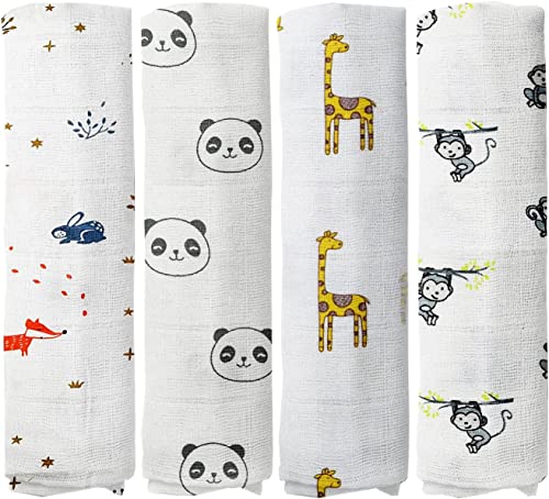  100% Muslin Swaddle Blankets,Baby Swaddling Blankets For New Born, Baby Receiving Blankets Unisex, Soft, Warm And Cosy Baby Blankets Pack Of 4, Size 47 X 47 Inches,Gift For New Mom Jungle Jam