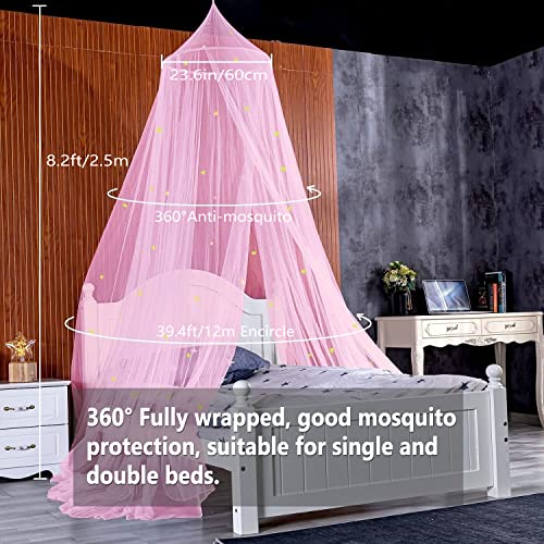  Bed Canopy For Girls, Glowing Stars Princess Bed Tent, Bed Curtain Room Decor Luminous Mosquito Net For Baby, Kids(Pink)