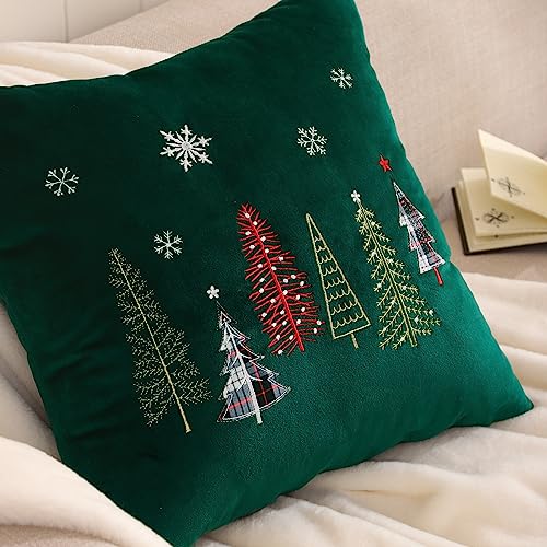  Tosleo Christmas Tree Throw Pillow Covers 16x16 Inch Pack Of 2 Christmas Decoration Forest Green Embroideried Throw Pillow Covers For Christmas Party Bed Sofa Cushion Car