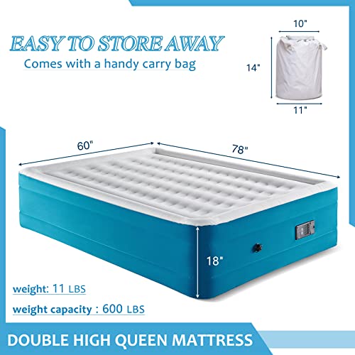  Queen Air Mattress Odor Free, Blow Up Mattress Built In Automatic Pump, Adjustable Double High Air Bed Inflatable To 18 Inches For Camping Travel Or Extra Bed, 78"x60"