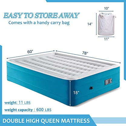  Queen Air Mattress Odor Free, Blow Up Mattress Built In Automatic Pump, Adjustable Double High Air Bed Inflatable To 18 Inches For Camping Travel Or Extra Bed, 78"x60"