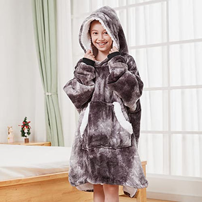  Pawque Blanket Hoodie For Kids, Oversized Wearable Blanket Sweatshirt With Super Warm Microfiber And Sherpa, Soft Fluffy Blanket Hoodie With Giant Pocket, One Size Fits Most Youth