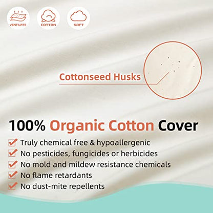  USlixury Adjustable Buckwheat Pillow - Bolster Pillow With An Organic Pillow Cover(17x4 In), Cervical Neck Support Pillow For Neck Pain Relief, Breathable Cooling Pillow For Back And Side Sleepers