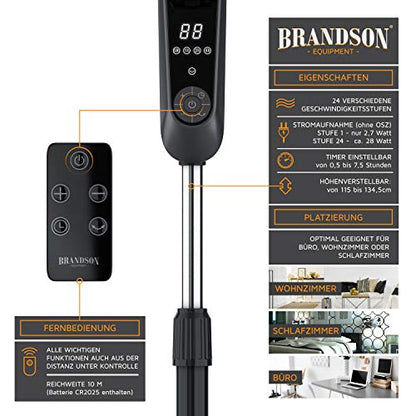  Brandson - Standventilator DC Silent Mit Fernbedienung + Display - Mobiler Lüfter - 24 Geschwindigkeiten - Oszillation 80° - Ventilator Sehr Leise