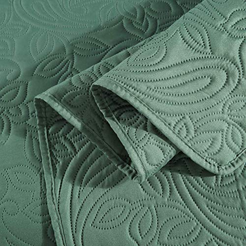  Super Soft Solid Single Bed Quilt Bedspread Comforter Bed Cover, Floral Pattern, Sage, Full/Queen