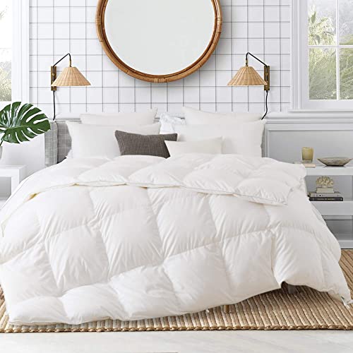  DOMDEC White Goose Down Duvet Insert Corner Tabs - Baffle Box Design Comforter - Twin Size Cozy Soft Down Proof Cover - 750 Fill Power 45 Oz Feather Down Fill - Fluffy Winter Warmth(68X90”, White)