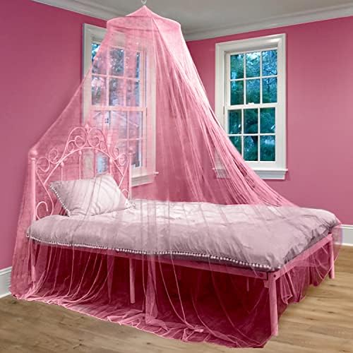  D Canopy For Girls With Glowing Stars - Princess Pink Baby Canopy For Bed, Netting Room Decor, Ceiling Tent, Canopy For Crib | Single, Twin, Full, Queen Size Kids Bed Curtains, Fire Retardant Fabric