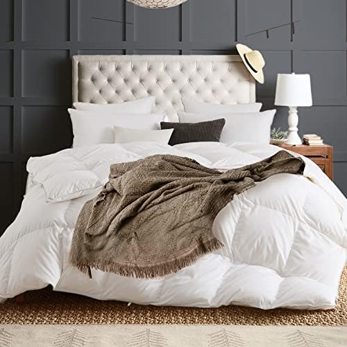  All Season Goose Down Comforter Corner Tabs-Baffle Box Design Duvet Insert Queen Size-Ultra Soft 750 Fill Power 46 Oz Feather Down Fill-Hotel Collection-Medium Warmth (90x90, White)
