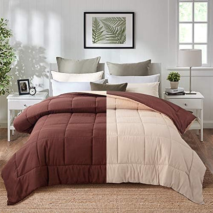  All Season Pre Washed Soft Microfiber White Goose Down Alternative Comforter With Box Stitching (Navy/Light Blue, Twin)