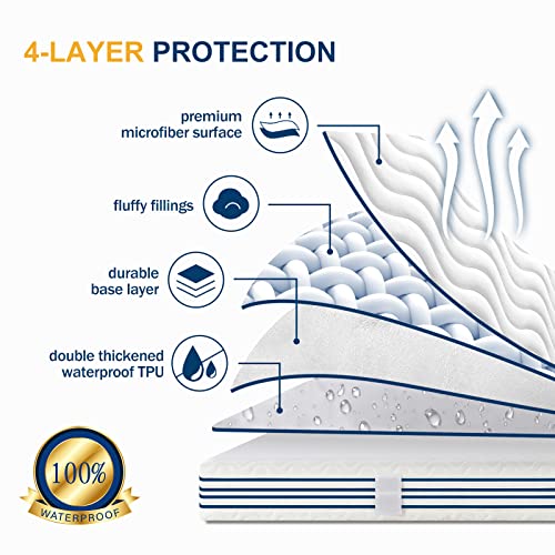  Queen Mattress Pad, Waterproof Mattress Protector, Breathable Quilted Mattress Cover, Cooling Noiseless Fluffy Soft Fitted With 8-21 Inches Deep Pocket