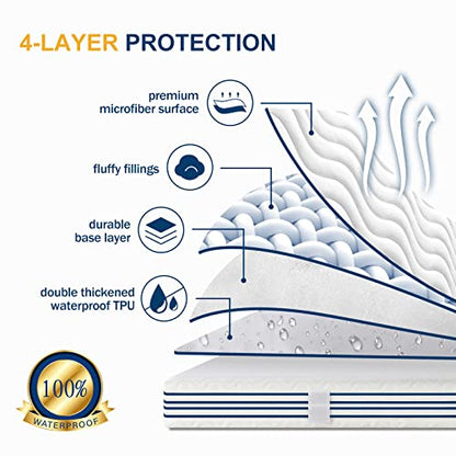  Queen Mattress Pad, Waterproof Mattress Protector, Breathable Quilted Mattress Cover, Cooling Noiseless Fluffy Soft Fitted With 8-21 Inches Deep Pocket