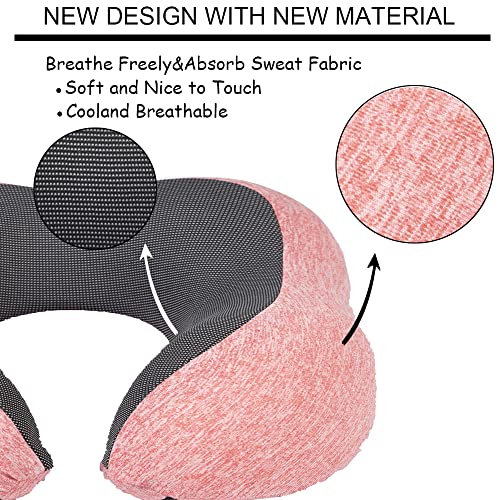  Levcoecam Travel Neck Pillow,Memory Foam Neck Pillow,Comfortable & Breathable Cover, Portable Airplane Travel Kit With 3D Contoured Eye Masks, Earplugs, And Luxury Bag (Pink)
