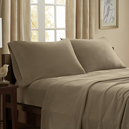  Peak Performance 3M Scotchgard Micro Fleece Bed Sheet Set Wrinkle And Stain Resistant, Soft Plush Sheets With 14" Deep Pocket, Cold Season Cozy Bedding-Set, Matching Pillow Case, Queen, Grey, 4 Piece