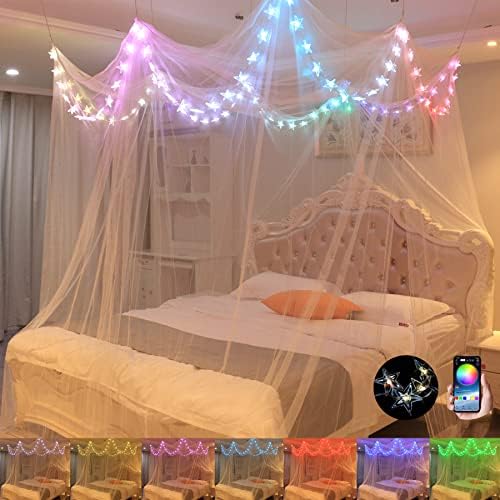  Mosquito NET For Bed Canopy, Four Corner Post Curtains Bed Canopy Elegant Mosquito Net Set, Stick Hook &Profession Rope For Net, Screen Netting Canopy Curtains, Full/Queen/King/Black