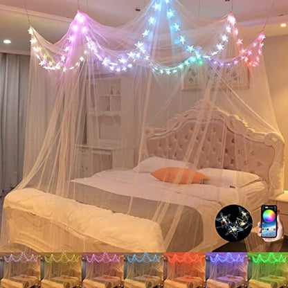  Mosquito NET For Bed Canopy, Four Corner Post Curtains Bed Canopy Elegant Mosquito Net Set, Stick Hook &Profession Rope For Net, Screen Netting Canopy Curtains, Full/Queen/King/Black