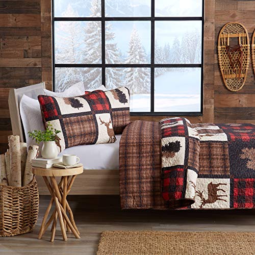  Great Bay Home Bedding Set, Lodge Bedspread Size Quilt With 2 Shams, Cabin 3 Piece Reversible All Season Quilt Set, Rustic Quilt Coverlet Bed Set, Stonehurst Collection, Red/Black, Full/Queen