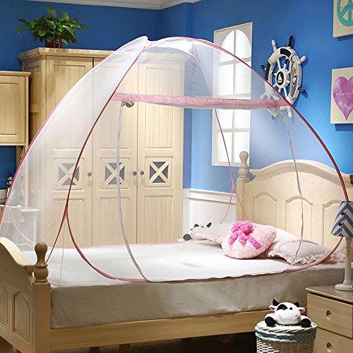  RuiHome Folding Pink Mosquito Net Tent With Bottom Cover Pop-Up Princess Girls Bed Canopy For Home Bedroom College Dorm Camping Trips (59x79x57")