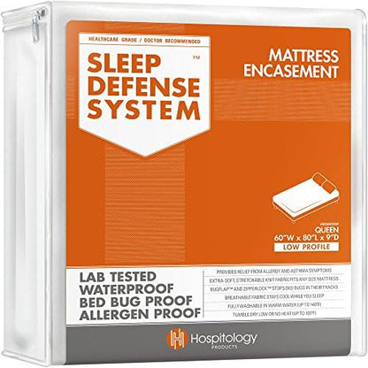 Mattress Encasement - Zippered Bed Bug Dust Mite Proof Hypoallergenic - Sleep Defense System - Queen - Waterproof - Stretchable - Standard 12" Depth - 60" W X 80" L