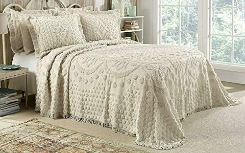  Style Master Kingston Tufted Floral Chenille Bedspread And Pillow SHAM Set, All Cotton (White, Queen)