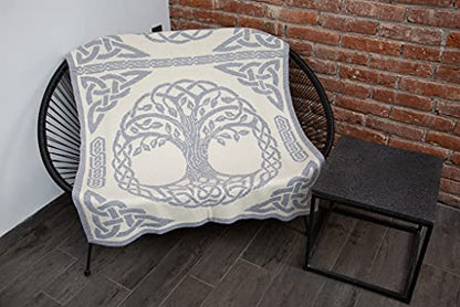 Bed Scarf Runner Irish Three Of Life Made Of Soft Wool Blend (Grey, King Bed)