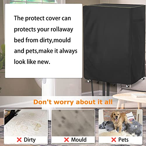  Folding Bed Storage Cover,Universal Waterproof Rollaway Bed Cover 39" L X 15" W X 44.8" H,Fits Twin Size 38-Inch Beds,600D Oxford Dustproof Protective Rollaway Bed Protector,Black.