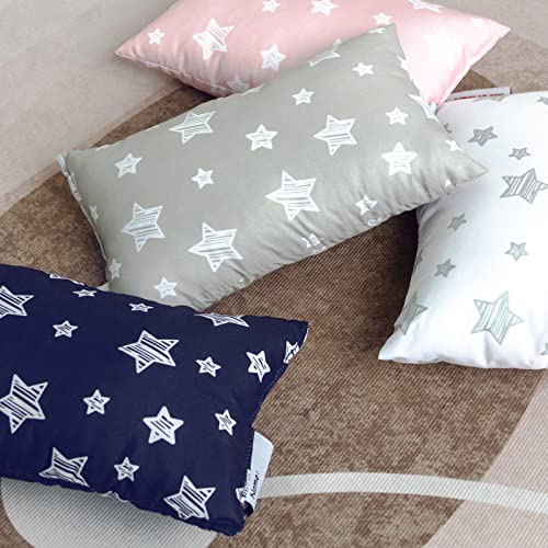  Small Pillow With Name Tag 2 Pack, 11" X 7" X 2.5" Mini Pillow For Preschool And Airplane Car Travel, Great Tiny Pillow For Baby Kids Neck, Back, Lumbar, Knee Gap And Dogs Daycare, Grey And Navy