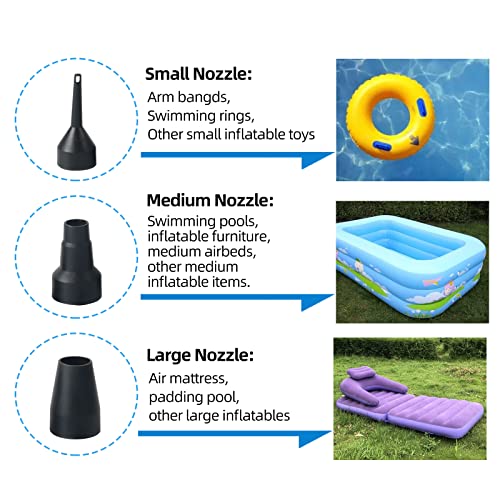  Electric Air Pump For Inflatables,Air Mattress Pump With 3 Nozzles Air Pump For Pool Inflatables(130W)