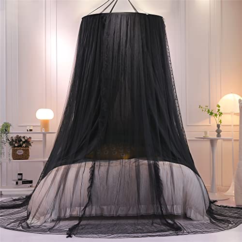  VETHIN Double Layer Princess Round Dome Canopy Bed Curtain For Girls Adults,Children Dreamy Mosquito Net,Cute Bedroom Decoration Castle Play Tent Reading Nook Canopies(Dome-Double Black)