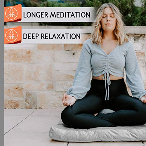 Florensi Meditation Cushion & Zabuton Meditation Mat Bundle- Premium Velvet Meditation Pillow For Women And Men,Washable Cover, Buckwheat Round Floor Pillow & 100% Cotton Square Floor Cushion